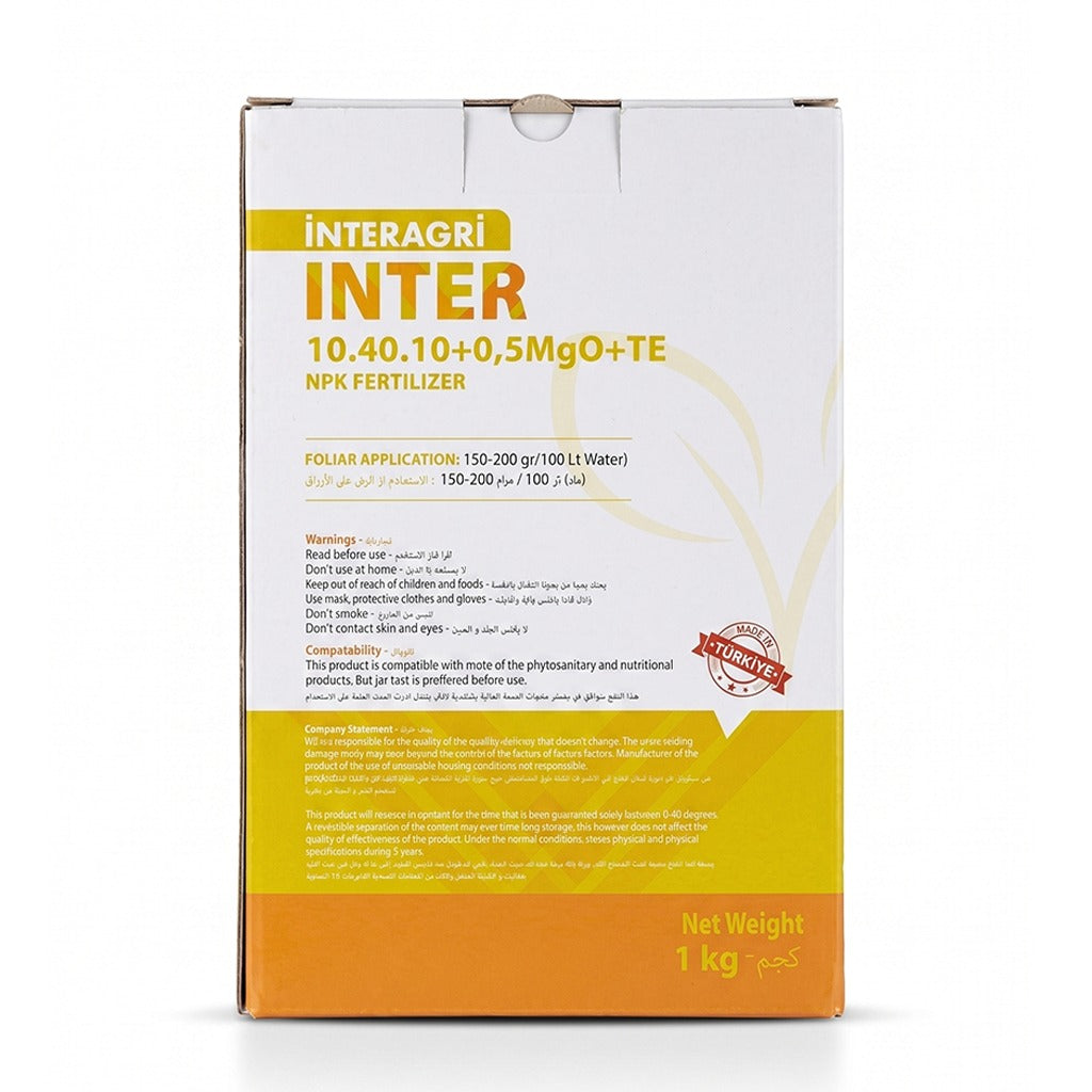 INTER- 10.40.10+0, 5 MgO+ TE NPK FERTILIZER -1 Kg
