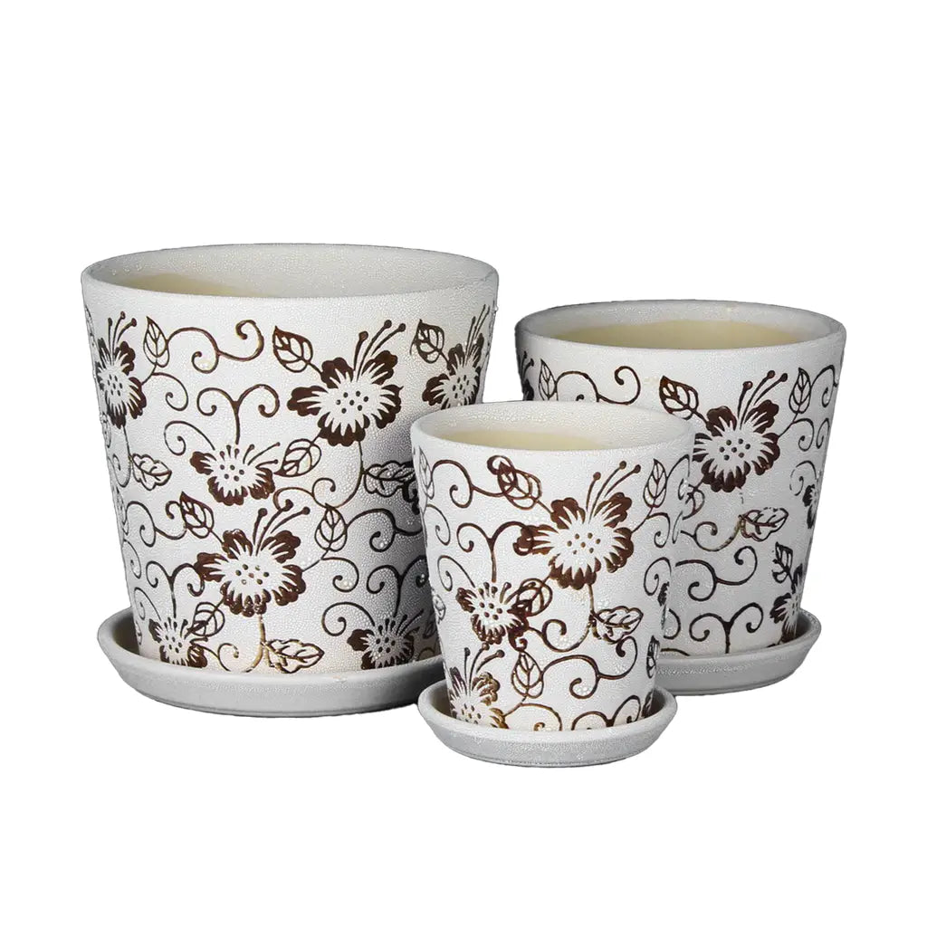 CERAMIC PLANTER 001P- GIC OFFWHITE FLORAL POT